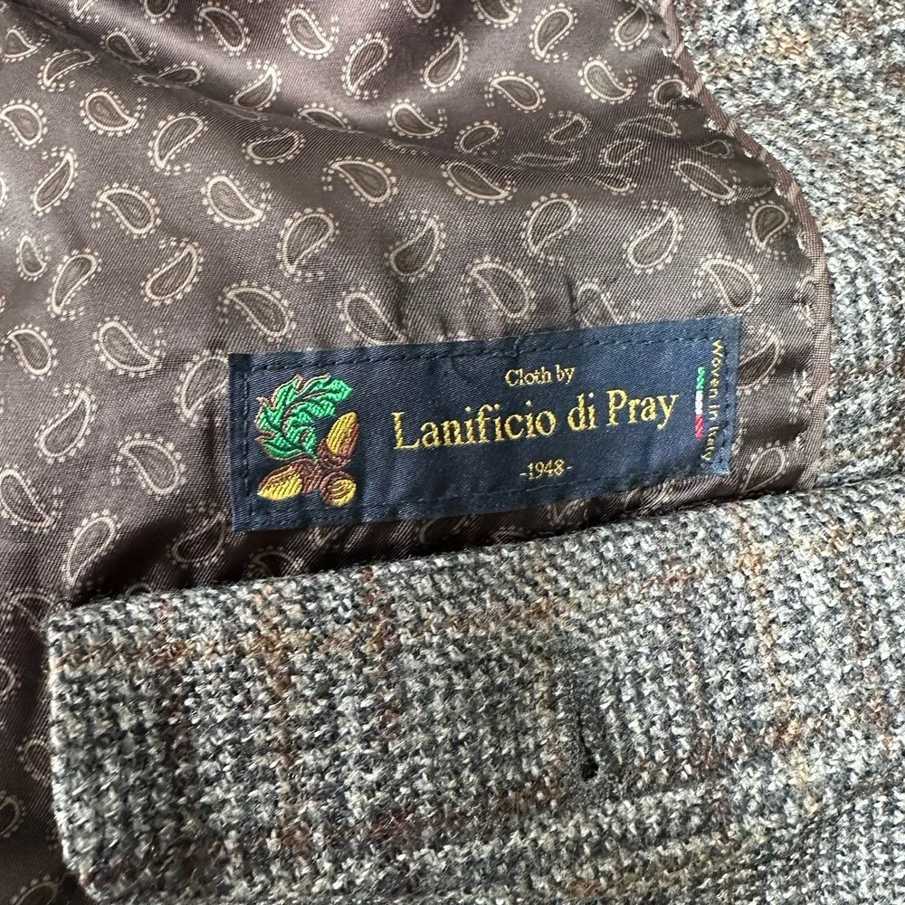 Joseph Abboud Blazer Mens 50R Gray Brown Plaid Wool Lanificio di Pray Jacket